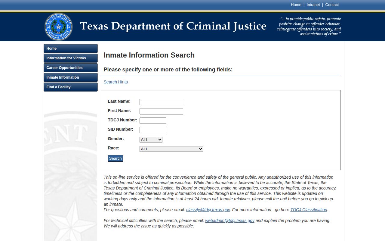 Texas TDCJ search for Lampasas County released inmates
